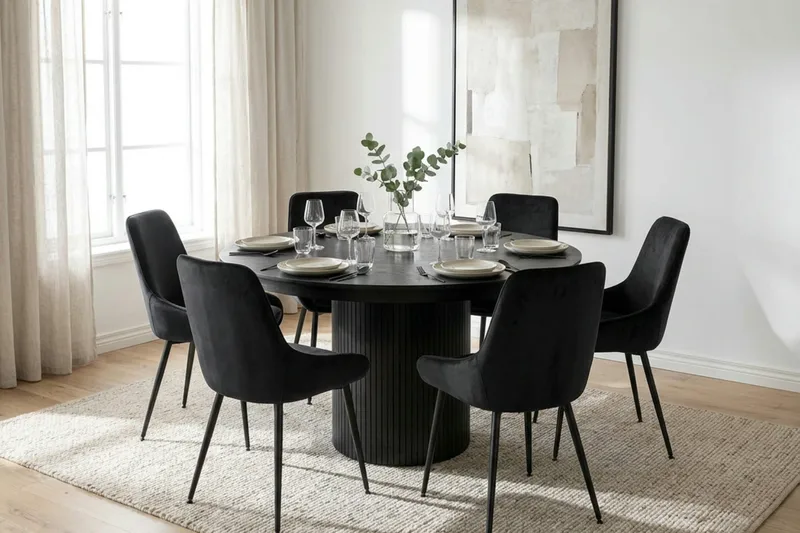 Kopparbo rundt spisebord, forlængeligt 140-240 cm finer - Sortbejdset eg - Møbler - Borde - Spisebord og køkkenbord