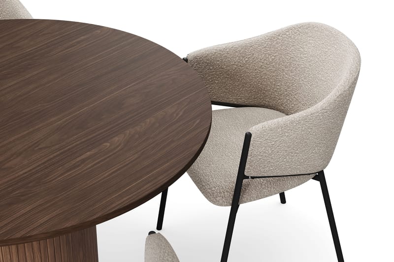 Kopparbo Rundt Spisebord 120 cm med 4 Filip Spisestole - Mørkebrun / Taupe Bouclé - Møbler - Borde - Spisebordssæt