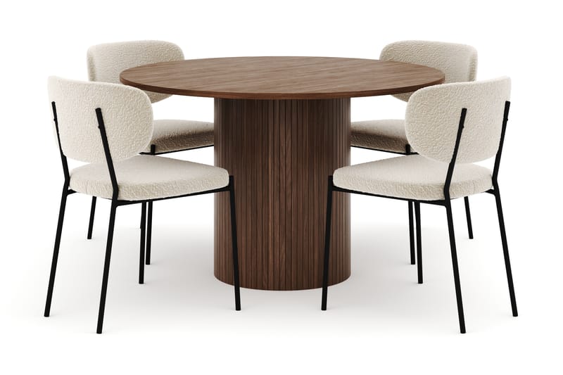 Kopparbo Rundt Spisebord 120 cm med 4 Gemmiano Stole - Mørkebrun - Møbler - Borde - Spisebordssæt
