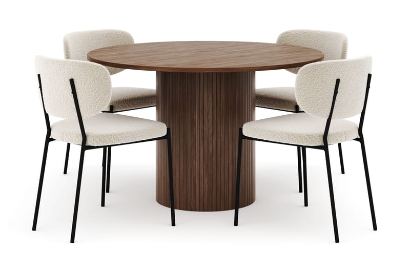 Kopparbo Rundt Spisebord 120 cm med 4 Gemmiano Stole - Mørkebrun - Møbler - Borde - Spisebordssæt