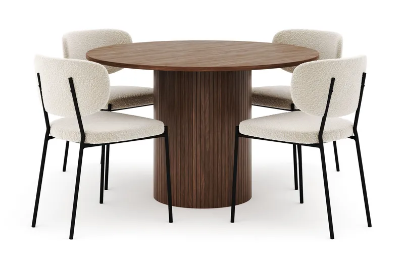 Kopparbo Rundt Spisebord 120 cm med 4 Gemmiano Stole, Mørkebrun