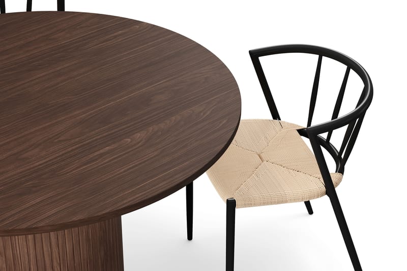 Kopparbo Rundt Spisebord 120 cm til 6 personer med 4 Winston Spisestole - Mørkebrun / Beige / Metalben Sort - Møbler - Borde - Spisebordssæt