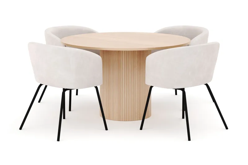 Kopparbo Rundt Spisebord 130 cm med 4 Berit Stole, Beige