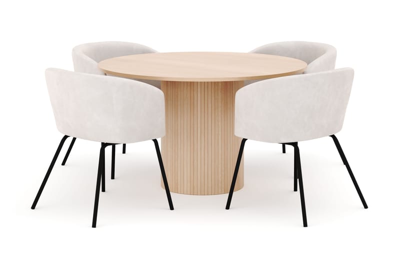 Kopparbo Rundt Spisebord 130 cm med 4 Berit Stole - Beige - Møbler - Borde - Spisebordssæt