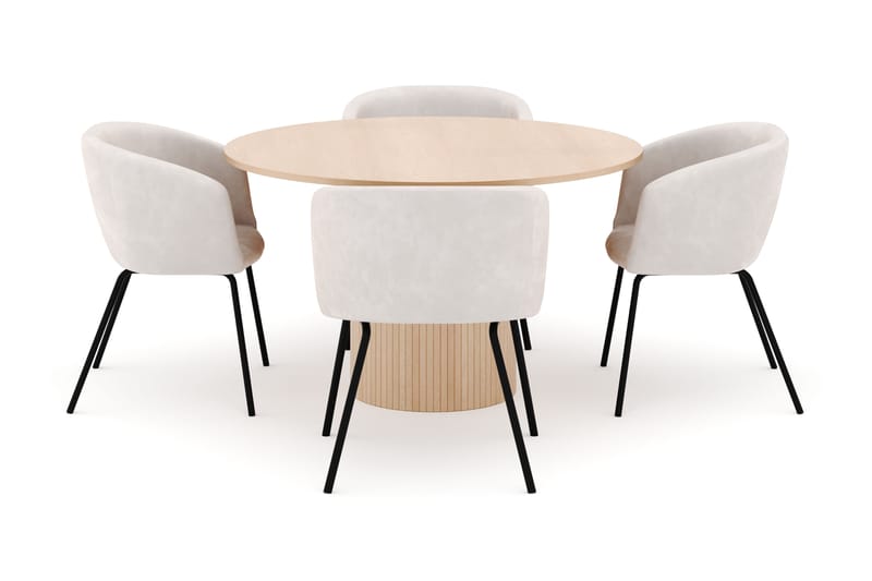 Kopparbo Rundt Spisebord 130 cm med 4 Berit Stole - Beige - Møbler - Borde - Spisebordssæt