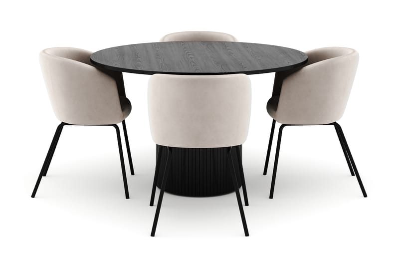 Kopparbo Rundt Spisebord 130 cm med 4 Berit Stole - Sort - Møbler - Borde - Spisebordssæt