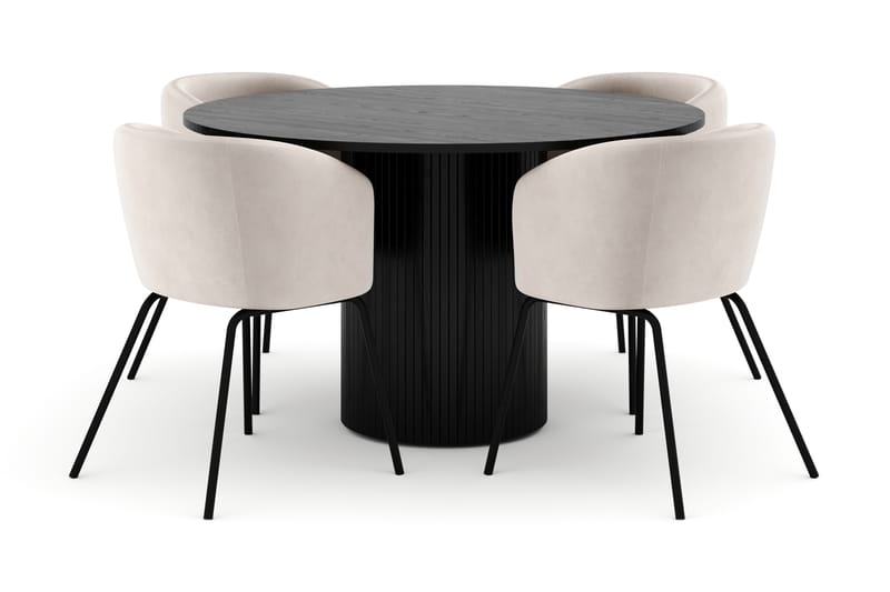 Kopparbo Rundt Spisebord 130 cm med 4 Berit Stole - Sort - Møbler - Borde - Spisebordssæt