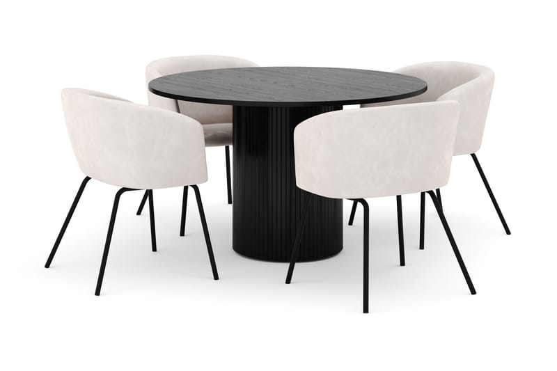 Kopparbo Rundt Spisebord 130 cm med 4 Berit Stole - Sort - Møbler - Borde - Spisebordssæt
