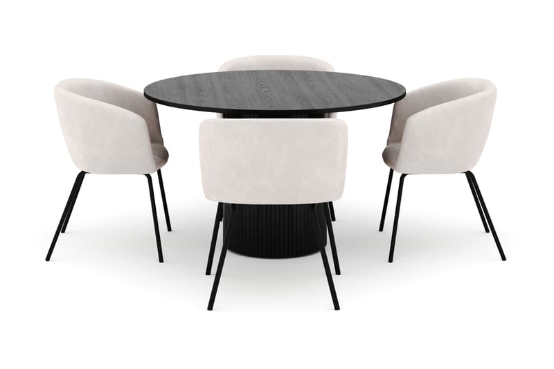 Kopparbo Rundt Spisebord 130 cm med 4 Berit Stole - Sort - Møbler - Borde - Spisebordssæt