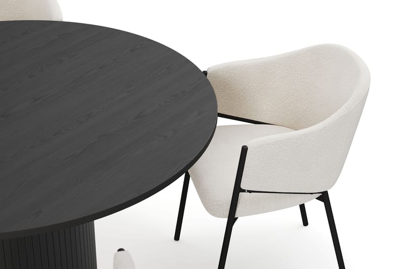 Kopparbo Rundt Spisebord 130 cm med 4 Filip Spisestole - Sort træ / Hvid Bouclé - Møbler - Borde - Spisebordssæt