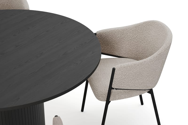 Kopparbo Rundt Spisebord 130 cm med 4 Filip Spisestole - Sort træ / Taupe Bouclé - Møbler - Borde - Spisebordssæt