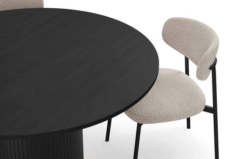 Kopparbo Rundt Spisebord 130 cm med 4 Lucy Spisestole - Sort træ / Greige Bouclé / Metalben Sort - Møbler - Borde - Spisebordssæt