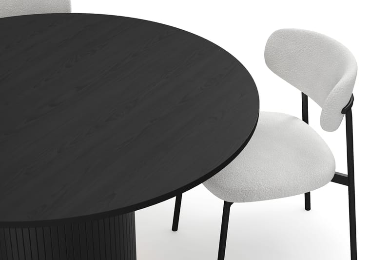 Kopparbo Rundt Spisebord 130 cm med 4 Lucy Spisestole - Sort træ / Hvid Bouclé / Metalben Sort - Møbler - Borde - Spisebordssæt