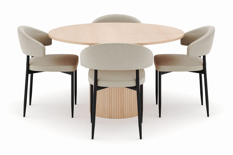 Kopparbo Rundt Spisebord 130 cm med 4 Sawako Stole - Beige - Møbler - Borde - Spisebordssæt