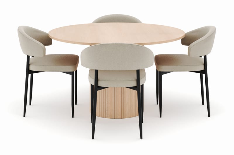 Kopparbo Rundt Spisebord 130 cm med 4 Sawako Stole - Beige - Møbler - Borde - Spisebordssæt