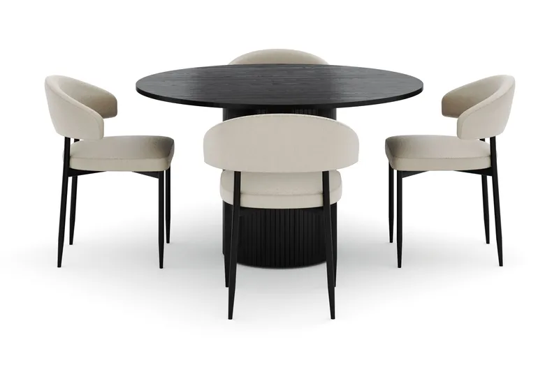 Kopparbo Rundt Spisebord 130 cm med 4 Sawako Stole - Sort - Møbler - Borde - Spisebordssæt