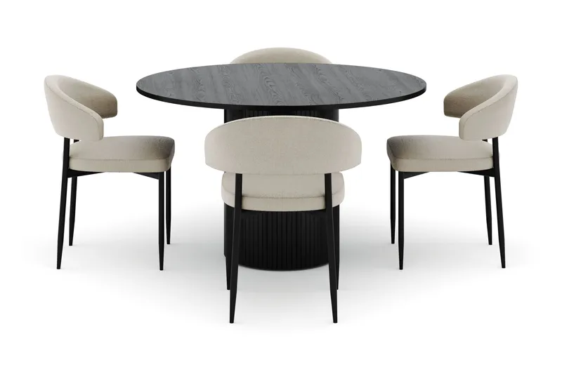Kopparbo Rundt Spisebord 130 cm med 4 Sawako Stole - Sort - Møbler - Borde - Spisebordssæt