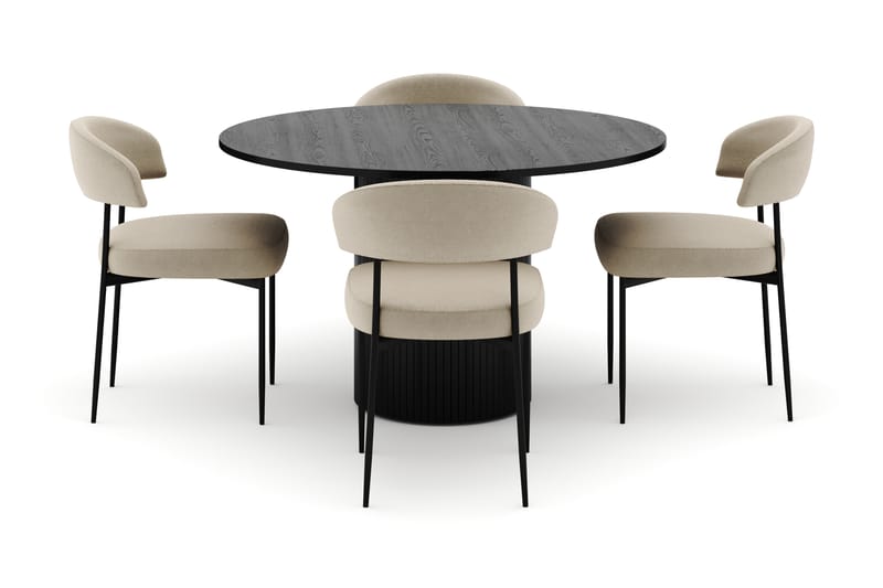 Kopparbo Rundt Spisebord 130 cm med 4 Sawako Stole - Sort - Møbler - Borde - Spisebordssæt