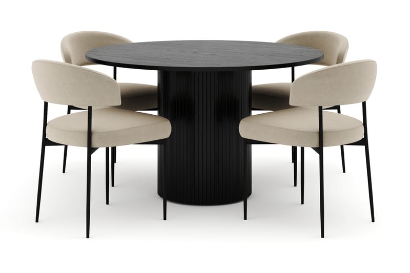 Kopparbo Rundt Spisebord 130 cm med 4 Sawako Stole - Sort - Møbler - Borde - Spisebordssæt