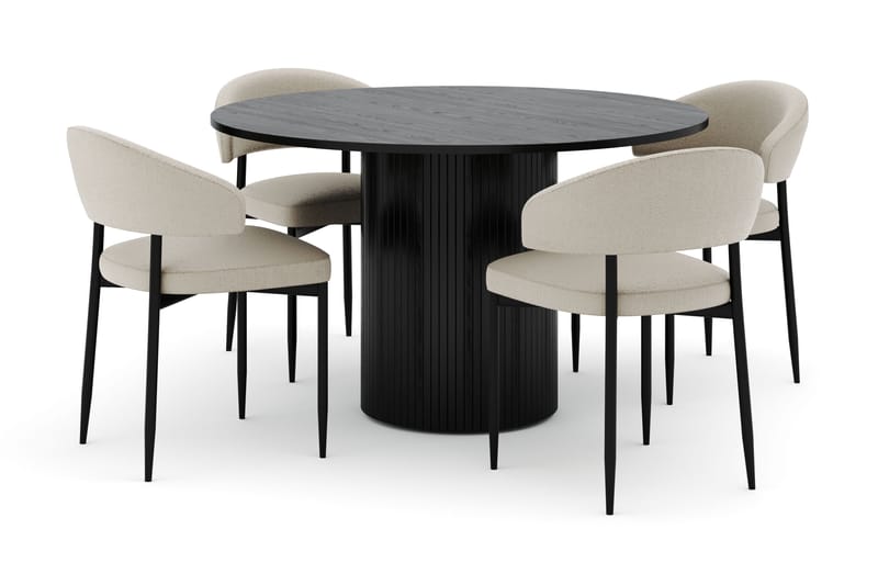 Kopparbo Rundt Spisebord 130 cm med 4 Sawako Stole - Sort - Møbler - Borde - Spisebordssæt