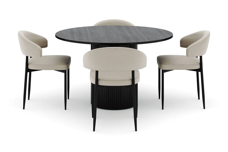 Kopparbo Rundt Spisebord 130 cm med 4 Sawako Stole - Sort - Møbler - Borde - Spisebordssæt