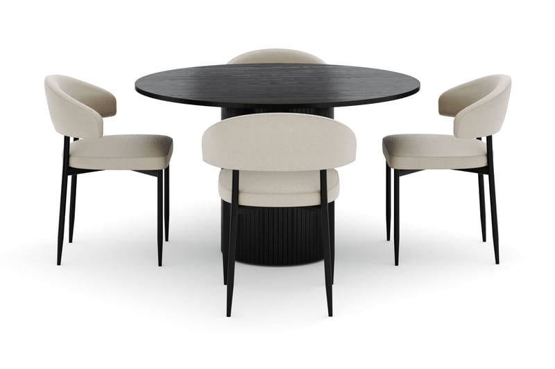 Kopparbo Rundt Spisebord 130 cm med 4 Sawako Stole - Sort - Møbler - Borde - Spisebordssæt