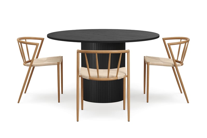 Kopparbo Rundt Spisebord 130 cm med 4 Winston Spisestole - Sort træ / Beige / Metalben Eg - Møbler - Borde - Spisebordssæt