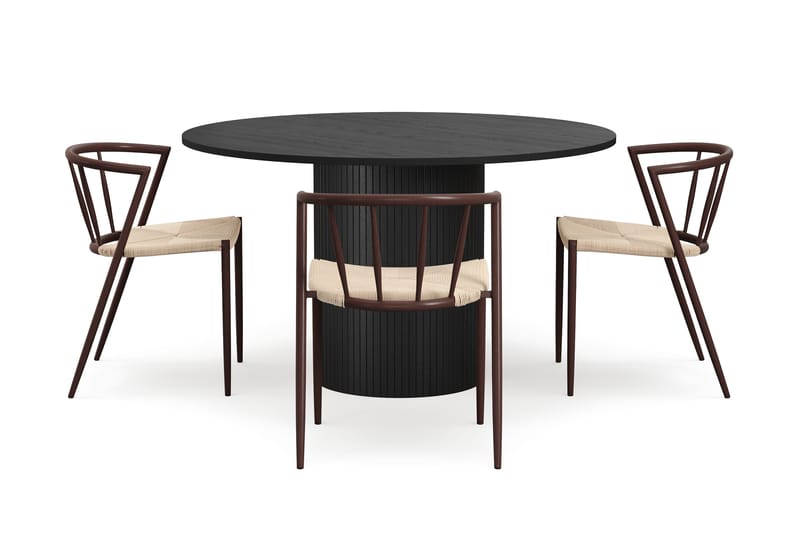 Kopparbo Rundt Spisebord 130 cm med 4 Winston Spisestole - Sort træ / Beige / Metalben Røget eg - Møbler - Borde - Spisebordssæt