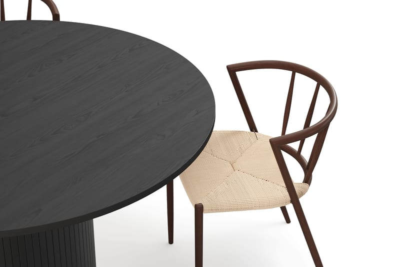 Kopparbo Rundt Spisebord 130 cm med 4 Winston Spisestole - Sort træ / Beige / Metalben Røget eg - Møbler - Borde - Spisebordssæt
