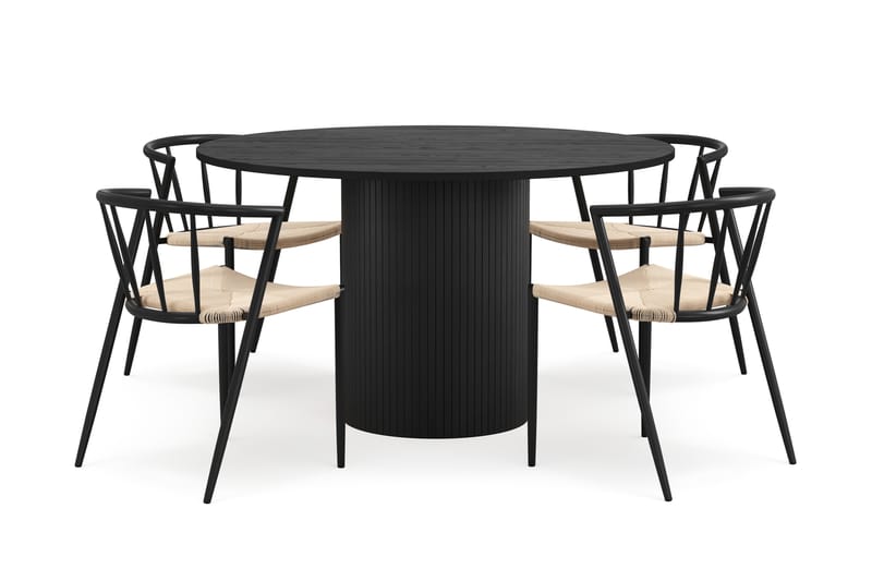 Kopparbo Rundt Spisebord 130 cm med 4 Winston Spisestole - Sort træ / Beige / Metalben Sort - Møbler - Borde - Spisebordssæt