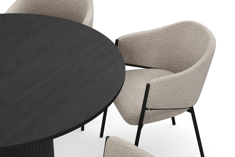 Kopparbo Rundt Spisebord 130 cm med 6 Filip Spisestole - Sort træ / Taupe Bouclé - Møbler - Borde - Spisebordssæt