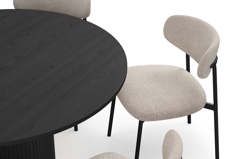 Kopparbo Rundt Spisebord 130 cm med 6 Lucy Spisestole - Sort træ / Greige Bouclé / Metalben Sort - Møbler - Borde - Spisebordssæt