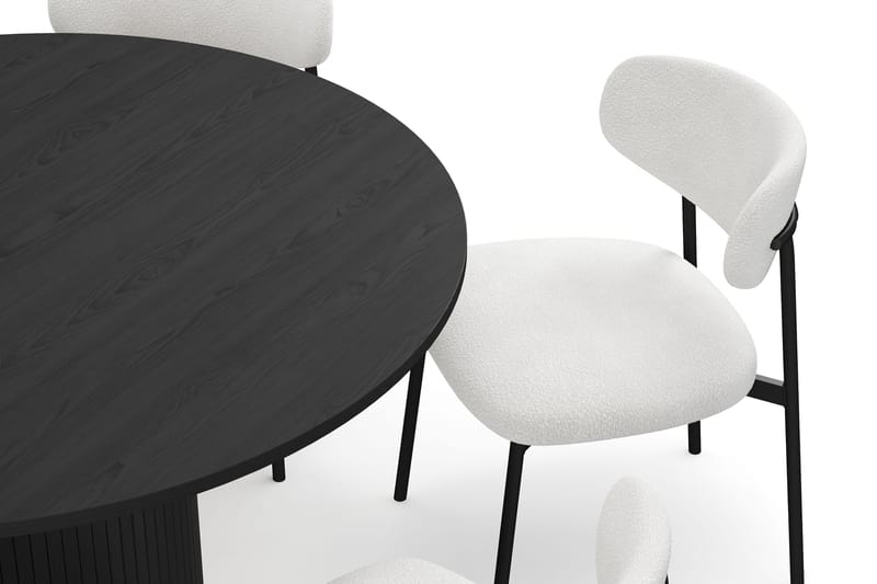 Kopparbo Rundt Spisebord 130 cm med 6 Lucy Spisestole - Sort træ / Hvid Bouclé / Metalben Sort - Møbler - Borde - Spisebordssæt