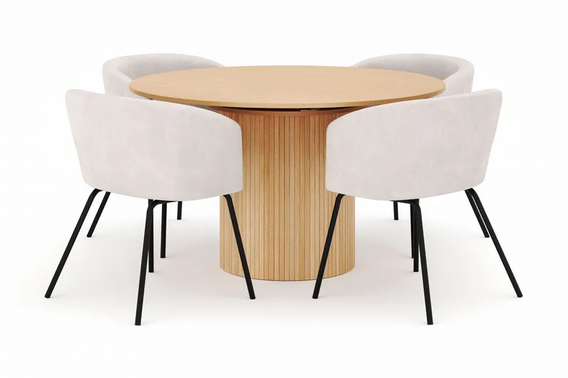 Kopparbo Rundt Spisebord 130 cm Udtrækkeligt med 4 Berit Stole, Hvid