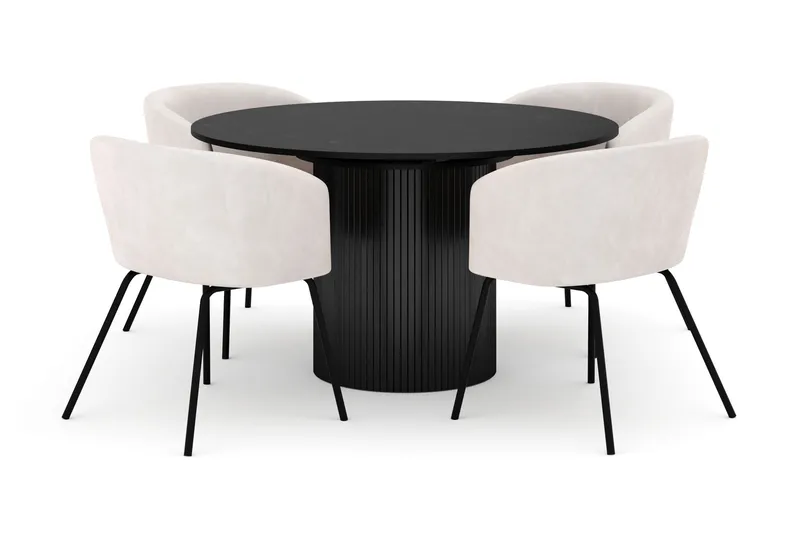 Kopparbo Rundt Spisebord 130 cm Udtrækkeligt med 4 Berit Stole, Sort