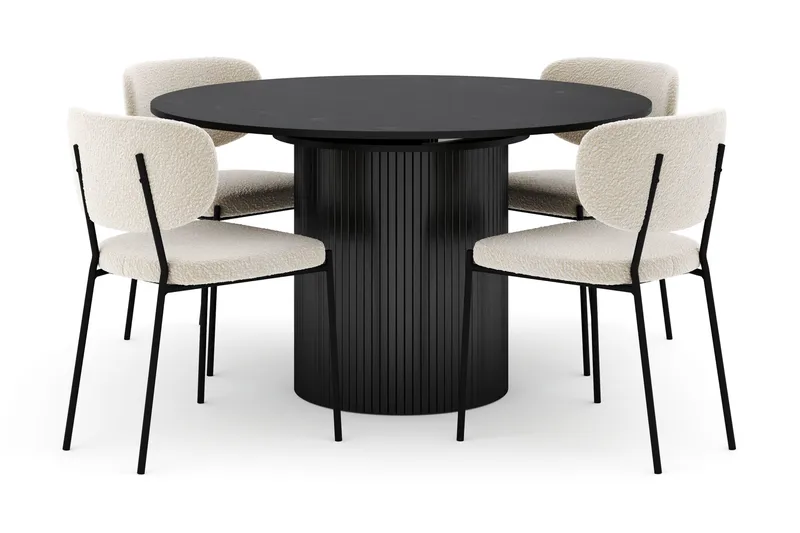 Kopparbo Rundt Spisebord 130 cm Udtrækkeligt med 4 Gemmiano Stole, Sort