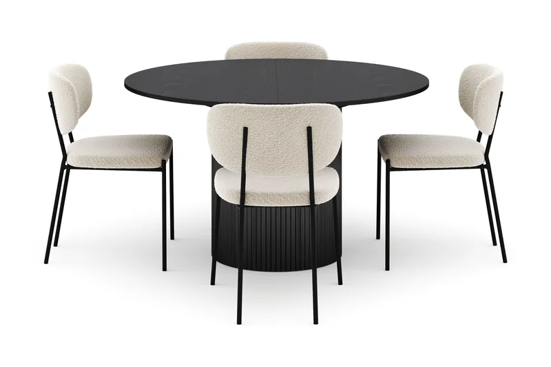 Kopparbo Rundt Spisebord 130 cm Udtrækkeligt med 4 Gemmiano Stole - Sort - Møbler - Borde - Spisebordssæt