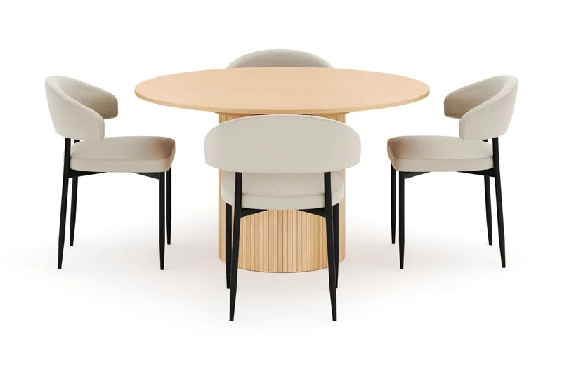 Kopparbo Rundt Spisebord 130 cm Udtrækkeligt med 4 Sawako Stole - Hvid - Møbler - Borde - Spisebordssæt