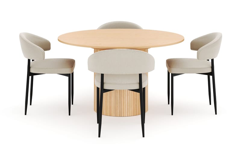 Kopparbo Rundt Spisebord 130 cm Udtrækkeligt med 4 Sawako Stole - Hvid - Møbler - Borde - Spisebordssæt