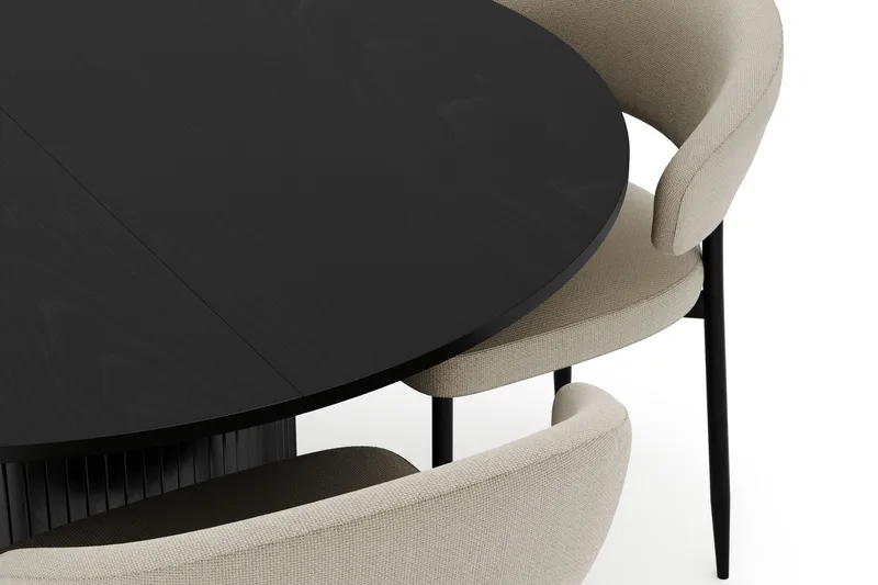 Kopparbo Rundt Spisebord 130 cm Udtrækkeligt med 4 Sawako Stole - Sort - Møbler - Borde - Spisebordssæt