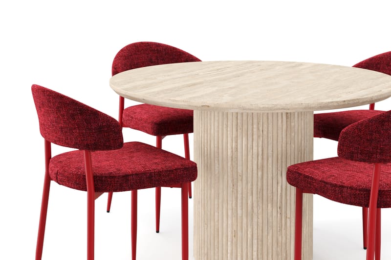 Kopparbo Rundt Spisebord 130cm Travertin-look med 4 stk Jairam Matstkolar - Beige - Møbler - Borde - Spisebordssæt