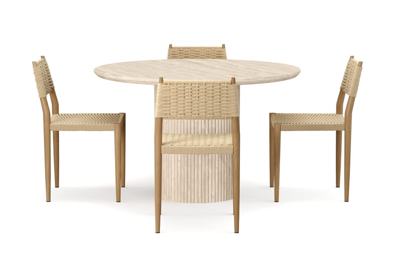 Kopparbo Rundt Spisebord 130cm Travertin-look med 4 stk Jamna Matstkolar - Beige - Møbler - Borde - Spisebordssæt
