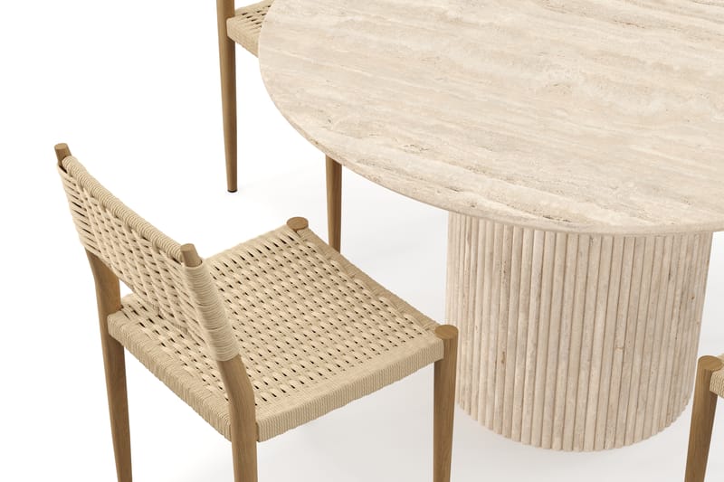 Kopparbo Rundt Spisebord 130cm Travertin-look med 4 stk Jamna Matstkolar - Beige - Møbler - Borde - Spisebordssæt
