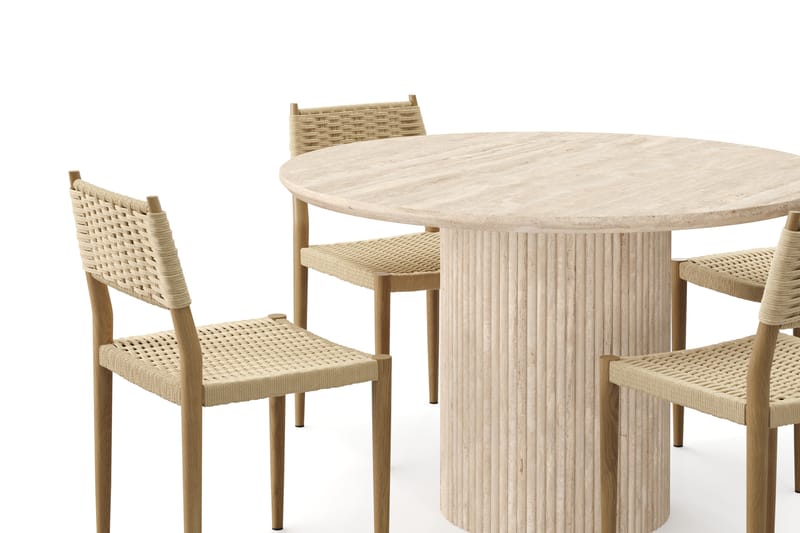 Kopparbo Rundt Spisebord 130cm Travertin-look med 4 stk Jamna Matstkolar - Beige - Møbler - Borde - Spisebordssæt