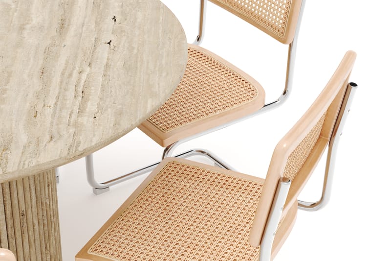 Kopparbo Rundt Spisebord 130cm Travertin-look med 6 stk Build Matstkolar - Beige - Møbler - Borde - Spisebordssæt