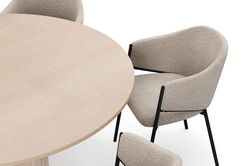Kopparbo Rundt Spisebord 150 cm med 6 Filip Spisestole - Hvid / Taupe Bouclé - Møbler - Borde - Spisebordssæt