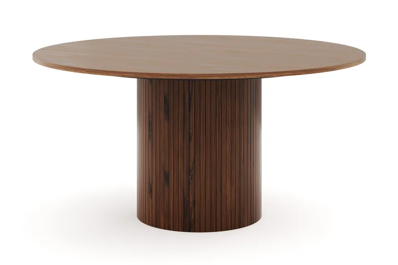 Kopparbo Rundt Spisebord 150 cm med 6 Filip Spisestole - Valnød / Taupe Bouclé - Møbler - Borde - Spisebordssæt