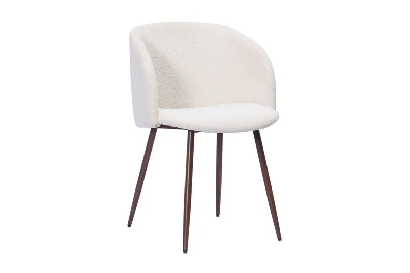 Kopparbo Rundt Spisebord 150 cm med 6 Greya Spisestole med armlæn - Valnød / Hvid Bouclé / Metalben Valnød - Møbler - Borde - Spisebordssæt