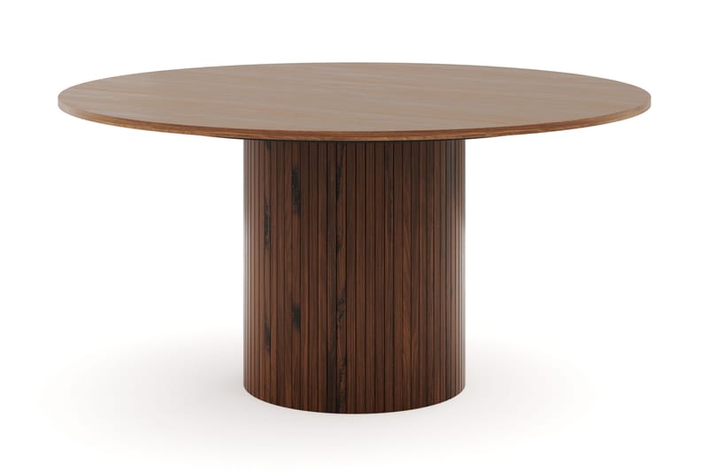 Kopparbo Rundt Spisebord 150 cm med 6 Katy Spisestole - Valnød / Hvid Bouclé / Metalben Sort - Møbler - Borde - Spisebordssæt