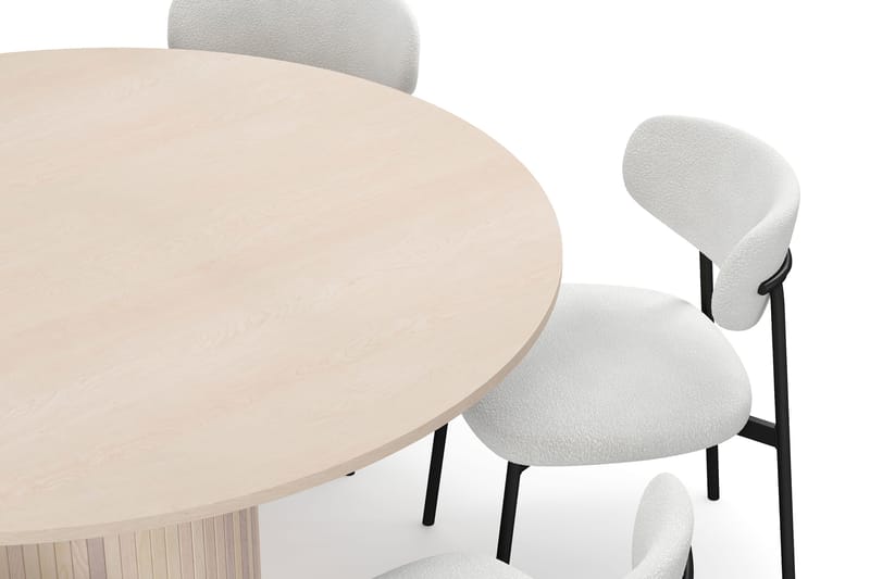 Kopparbo Rundt Spisebord 150 cm med 6 Lucy Spisestole - Hvid / Hvid Bouclé / Metalben Sort - Møbler - Borde - Spisebordssæt